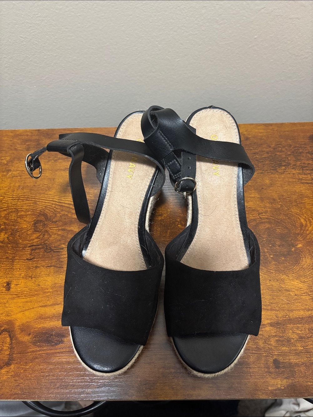 Old Navy Black Wedge Sandals with Ankle Strap